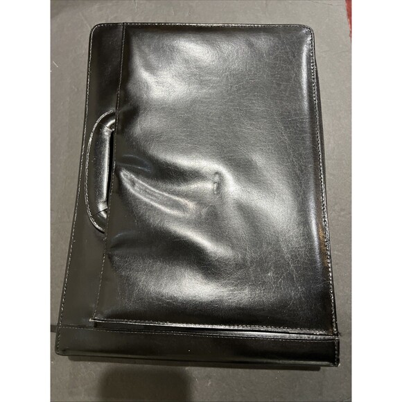 Leather Briefcase 7 Ring Binder Attaché Hide Away Handles Zip Portfolio Black - Picture 2 of 16